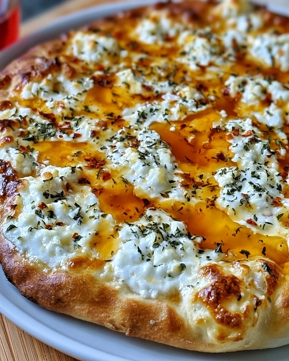 Unwiderstehliche heiße Honig-Ricotta-Pizza-Delikatesse